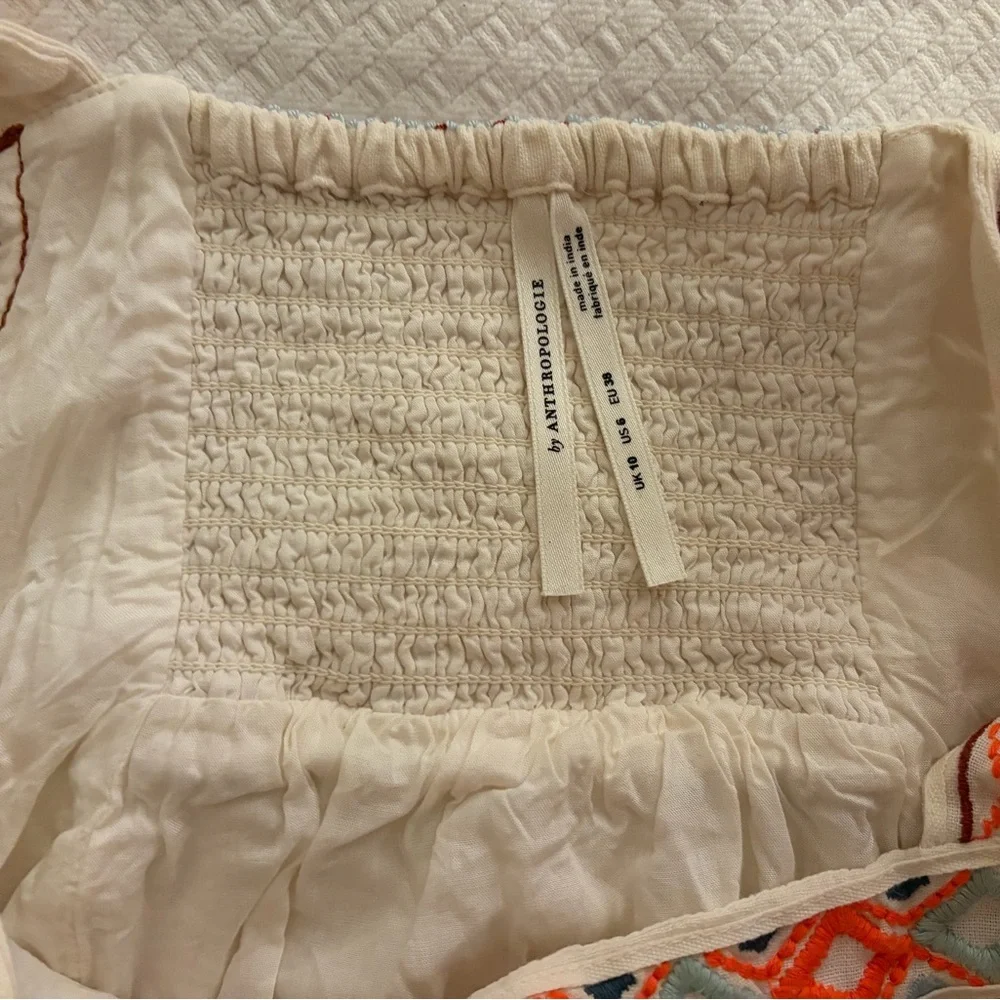 Anthropologie Islander Blouse - Cream, Orange, Blue - Picture 3 of 4